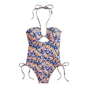 J.Crew Floral BH510 Halter cutout one-piece in painted block print Plus 24 NEW